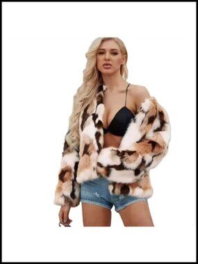 Faux Fur Coat Jacket Women Long Sleeve Hook Closure Winter Warm Shorty